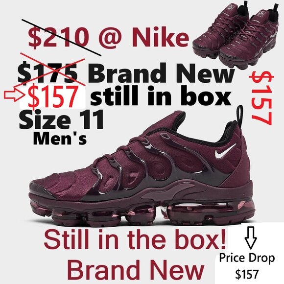 Nike Air VaporMax Plus, Maroon, Mens 11, Unworn, brand new in original box. MINT main image 8